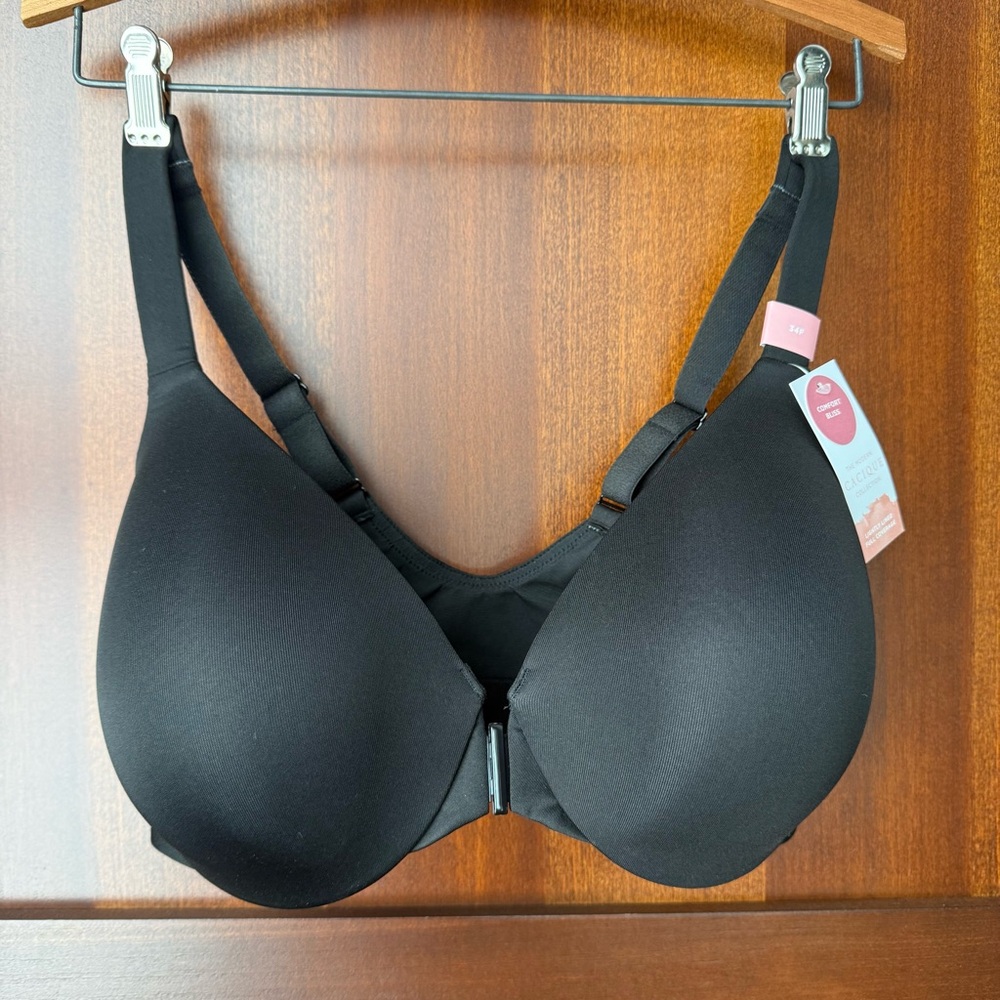Cacique Black Lightly Lined Full Coverage Front Close Bra Size 34F